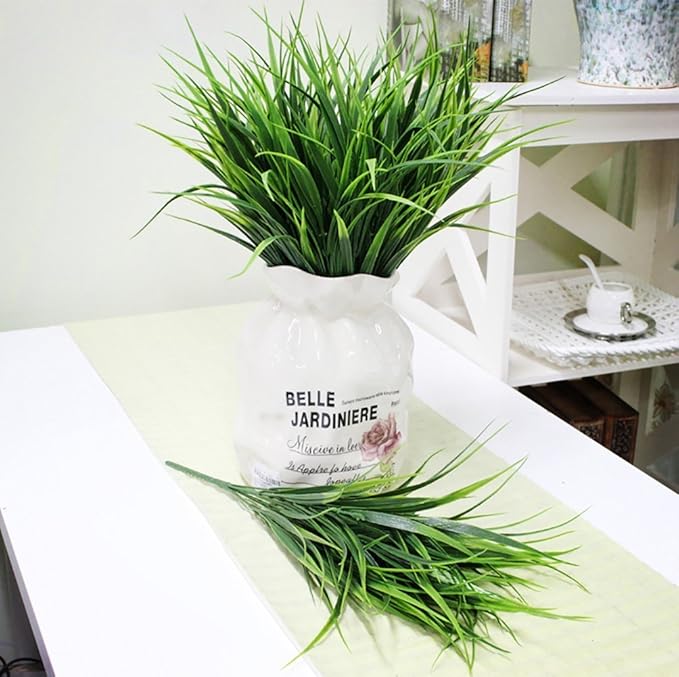 CATTREE Artificial Shrubs Bushes, Plastic Wheat Grass Green Leaves Fake Plants for Indoor Outdoor Home Garden Verandah Kitchen Office Wedding Arrangements Christmas Decoration 8 Pack
