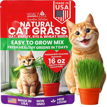NatureZ Edge Premium Cat Grass Seeds for Indoor Cats, Non GMO - 1 lb Oat, Wheat, Barley & Rye Grass for Indoor Cats, Cat Plant, Kitty Lawn, Pet Grass, Hierba para Gatos, Made in USA