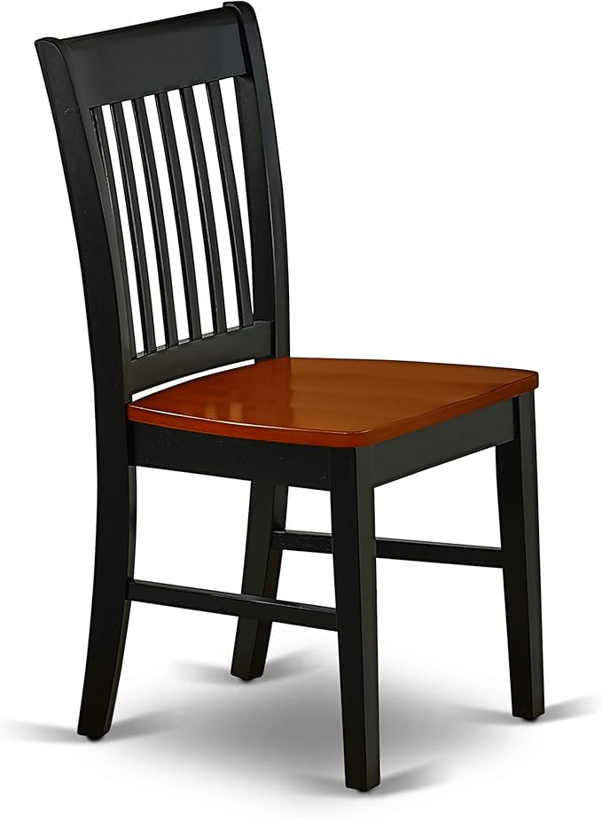 East West Furniture NFC-BCH-W Norfolk Dining Chairs - Slat Back Wood Seat Kitchen Chairs, Set of 2, Black & Cherry