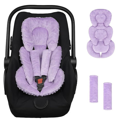 Infant Car Seat Insert Head and Body Support, GFU Reversible Newborn Insert for Carseat with Strap Pads, Soft Stroller Cushion Pillow Insert for Boys and Girls, Fits for Stroller, Swing, Purple