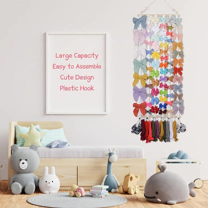 OAOLEER Hair Bow Holder Organizer for Girls Hair Bows,Hair Accessories Headband Organizer Bow Storage Hanger with hook for Baby Girls Wall Hanging Decor for Toddler Girls (White A)