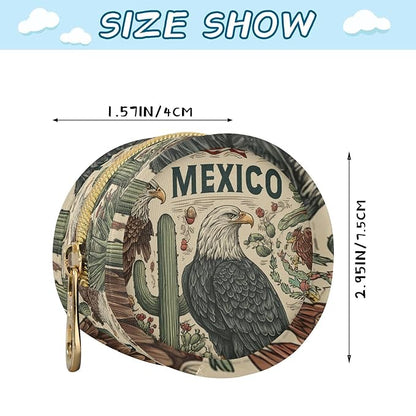 Pacifier Holder with Clip Pacifier Case for Diaper Bag Round Baby Pacifier Pouch Box Bag Portable Mexico American Eagle Cactus Beige