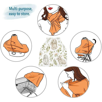 Moudou Cute Rabbit Baby Car Seat Cover, Soft Stretchy Infant Carseat Canopy Cover Newborn Nursing Breastfeeding Cover for Stroller, High Chair, Shopping Cart