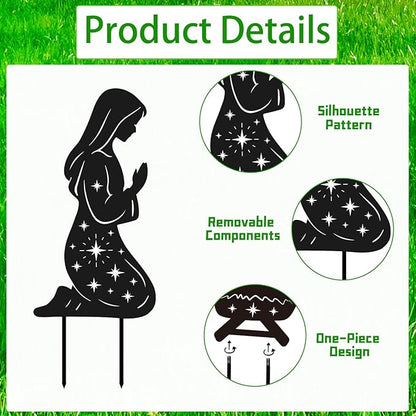 Outdoor Nativity Scene Garden Stakes Decorations, 3PCS Metal Silhouette Outdoor Nativity Set Garden Decor, for Yard Patio Lawn Garden Pathway