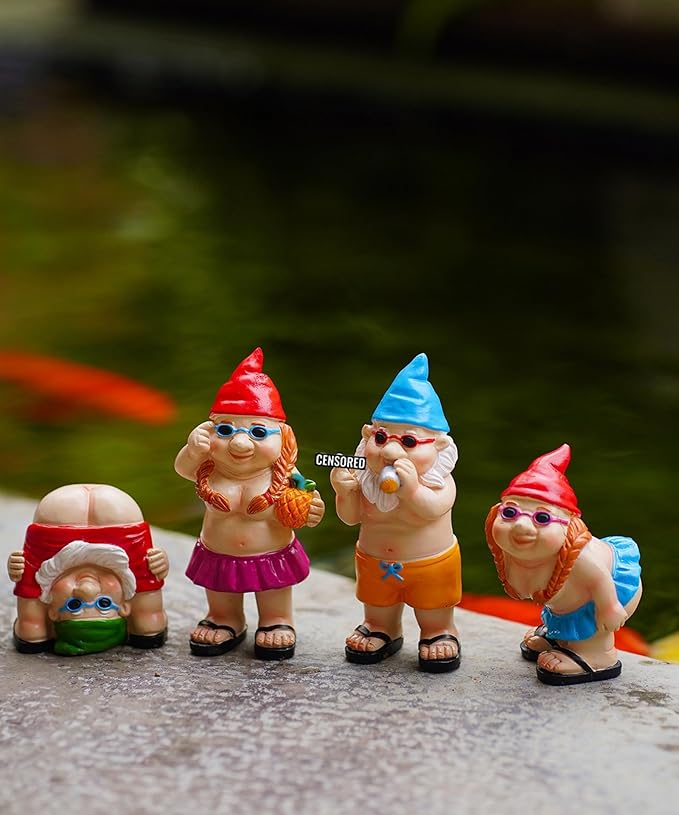 Gnome Garden Decor Outdoor Statues: Funny Figurines for Ornaments Patio Lawn Office Indoor Accessories(4 Pack) - Gifts for Mother Grandma