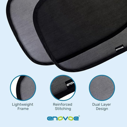 Enovoe Car Window Shade for Baby - (2 Pack) UV Protection Breathable Mesh Baby Window Covers - Sun Shade Blocker, Cling Windows Cover - Glare Shield and UV Rays Protection for Your Child - XL 25"x16"