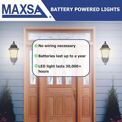 Maxsa 43319-RS Battery-Powered Motion-Activated Outdoor Wall Sconce, 3000K (Warm White), Black