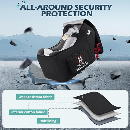 RAINSMORE Infant Car Seat Travel Bag for Airplane Compatible with All Nuna Pipa Car Seat and Base Chicco KeyFit 30 and Base Padded Car Seat Backpack for Travel Carseat Gate Check Bag with Side Pocket