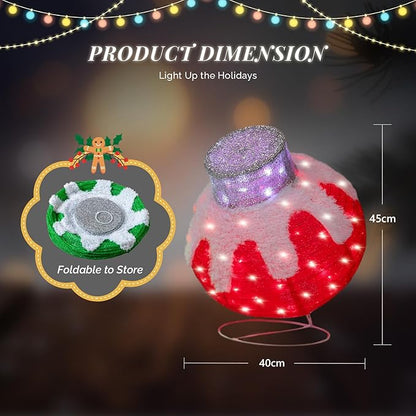 VINGLI 4 Packs Pop Up Ornaments Collapsible Christmas Decorations with 320 LED Lights, 18in Pre Lit Christmas Ball Holiday Decor for Indoor Outdoor Lawn Garden Patio, 4 Packs