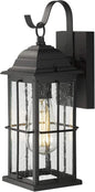zeyu 1-Light Outdoor Wall Sconce Lantern, 14 inch Exterior Light Fixtures Wall Mount in Black Finish with Seeded Glass Shade, 20071B1