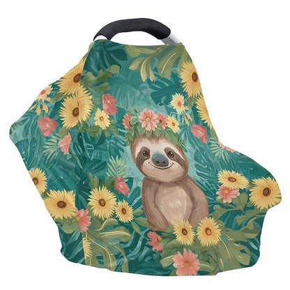 Wanyint Sloth Floral Print Car Seat Covers Canopy Covers for Boys Girls,Breathable Car Seat Covers Canopy-Breathable Soft Nursing Cover for Breastfeeding