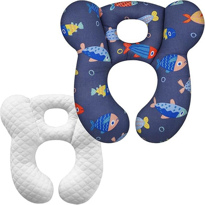 Baby Travel Pillow, Upgrade U-Shape Infant Pillow for Car Seat Pushchair and Stroller, Soft Comfortable Sleep Cushion for Kids Newborn and Toddler -Fish DarkBlue