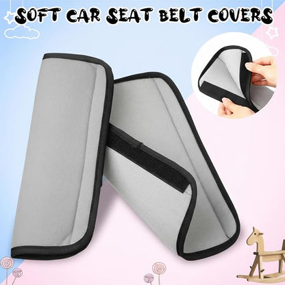 Riakrum 4 Pcs Baby Car Seat Belt Covers Soft Car Seat Straps Shoulder Pads for Kid Infant Stroller Strap Covers Safety Belt Cushion Pads for Boy and Girl (Gray,10.63 x 4.33 Inch)