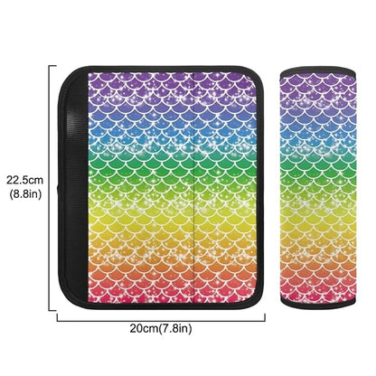 ENLACHIC Baby Car Seat Belt Cover, Cute Dinosaur Print Car Seat Shoulder Strap Pads, Infant Car Seat Cushion Safety Seatbelt Protector for Kids Boys Girls,Rainbow Fish Scale
