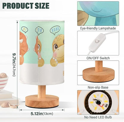 Table Lamp Watercolor Dinosaur Baby Pattern Nightstand Lamp with Wood Base Fabric Lamp Shade Bedside Desk Lamp for Living Room Bedroom Kids Room Office