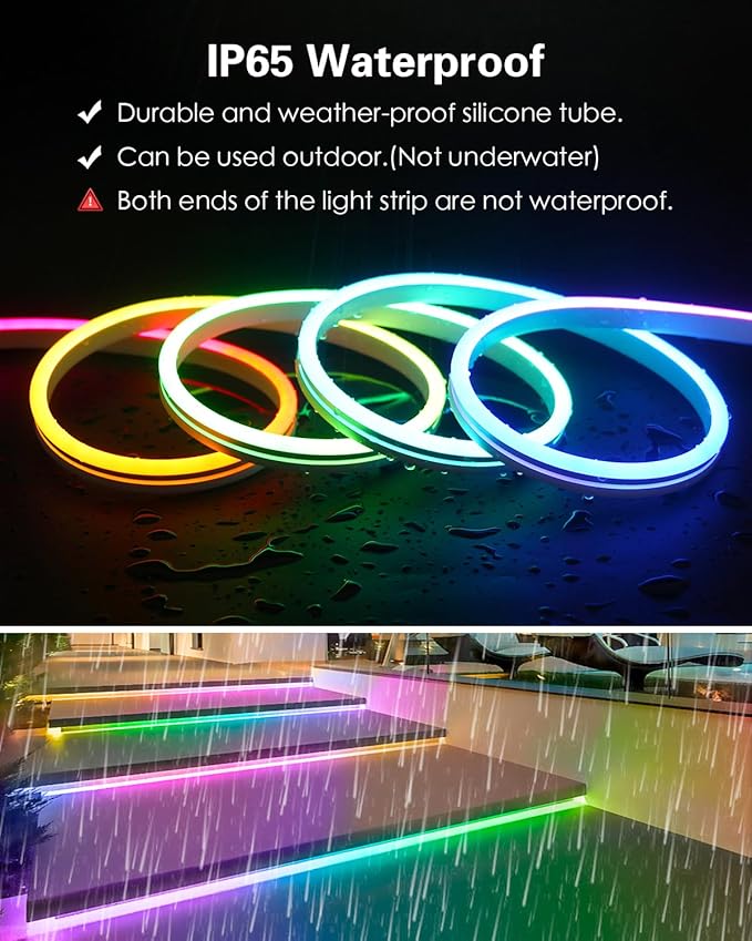 ALITOVE Addressable Neon LED Strip Lights WS2811 16.4ft Room Decor Flexible Programmable Digital RGB IC LED Pixels Strip Light 12V Outdoor IP65 Waterproof LED Rope Lights(No Power Supply & Controller)