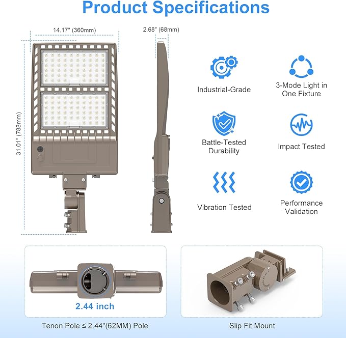 2 Pack 320W LED Parking Lot Light 48,000LM UL Listed 320W 256W 192W Adjustable LED Shoebox Pole Light with Slip Fitter 5000K Flood Lights Outdoor IP65 Waterproof Commercial Street Light 100-277VAC