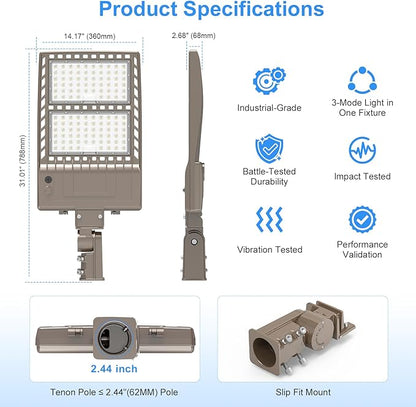 2 Pack 320W LED Parking Lot Light 48,000LM UL Listed 320W 256W 192W Adjustable LED Shoebox Pole Light with Slip Fitter 5000K Flood Lights Outdoor IP65 Waterproof Commercial Street Light 100-277VAC