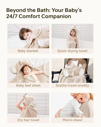 Hooded Baby Towels Super Absorbent Baby Bath Towel for Winter– Extra Large 49”x31” – Ultra Soft Coral Fleece for Newborns, Infants & Toddlers – Cute Elephant Design – Quick-Drying