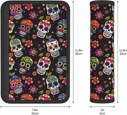 Sugar Skulls Flowers Seat Belt Cover Fits Cars Trucks SUV Sedans Sweat Absorption Car Seatbelt Strap Cover, Auto Interior Accessories Protecto