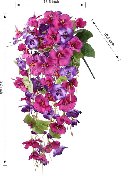 Artificial Hibiscus Fake Hanging Flowers Plants for Outdoors Spring Decoration, 2pcs Faux Silk Outside Hibiscus Long Trailing Vines Realistic UV Resistant for Front Door Planter Porch Patio Wedding