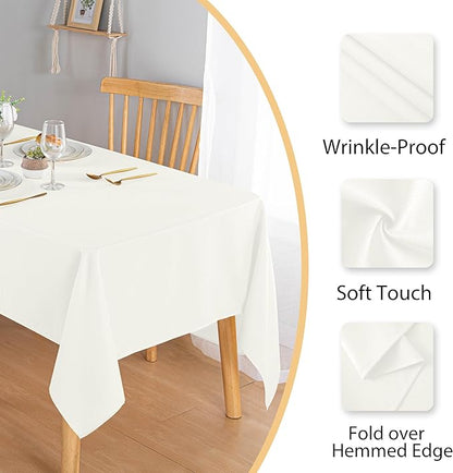 Hiasan 60 X 60 Inch Square Textured Tablecloth - Waterproof Spillproof Antiwrinkle Jacquard Table Cloth for Kitchen and Dining Dinner, Outdoor Picnic, Holiday and Parties, Ivory