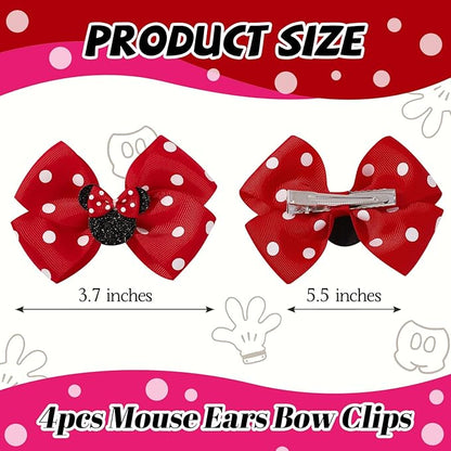 4PCS Mouse Ears Hair Bow Clips, 3 Inch Toddler Girls Polka Dot Hair Accessories, Birthday Party Decoration for Baby Toddler Girls