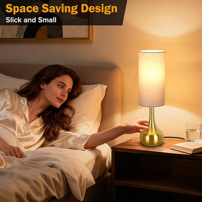 Touch Gold Table Lamp for Nightstand, 3-Way Dimmable, Space Saving & No Assembly Required, Upgraded Small Bedside Lamp for Bedroom, Living Room, Office (Bulb Included)