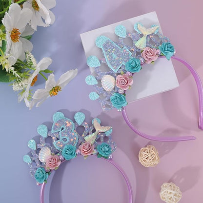 Mermaids 1st Birthday Hairband for Babys - Purple Flower Birthday Hairband for First Party Decors,Baby Girl Purple Headband