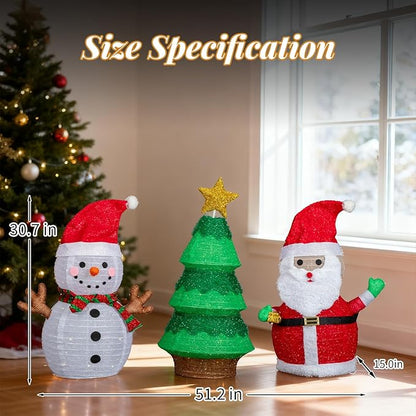 VINGLI 3 Pack 30" 30 Inch Lighted Snowman Santa Claus Christmas Tree Decorations, Prelit Multicolor LED Xmas Yard Lawn Porch Decor for Indoor Outdoor Holiday Winter Christmas Display Set pathway decor