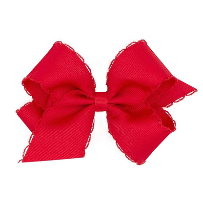 Wee Ones Girls' Classic Grosgrain Moonstitch Edge Hair Bow, No-Slip Hair Clip, Handmade, Red, Medium