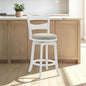 Armen Living Blair 26 in. Matte White Counter Height Rubberwood Swivel Barstool with Fog Fabric Seat