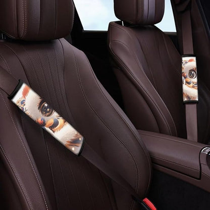 Cartoon Lion Dance Auto Seat Belt Cover 2 Pcs Set Chinese Style Animal Lions Pattern Interior Decoration Accessories Protector Cover Universal Fit Car Truck SUV