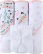 Viviland 6 Pcs Hooded Baby Towels and Washcloths Set, Super Gentle Bath Towels for Newborn Face & Body, Absorbent Wash Cloth for Infants Girls, Flower-Cat Pattern, 28 x 28 inch