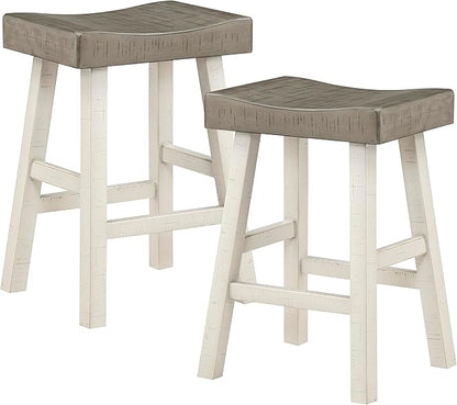 Lexicon Saddle Bar Stools Set of 2 Barstools with Footrest, Armless Dining Chairs for Kitchen Island, Breakfast Nook, Living Room, Counter Height, White/Coffee