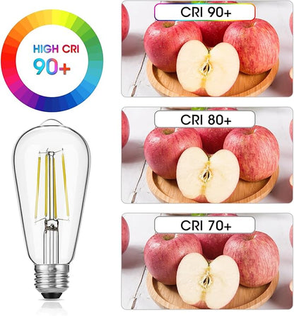 Gozelux Dimmable Vintage LED Edison Bulb 60W Equivalent, 6W 750Lumens Edison Light Bulbs 5000K Daylight White, ST58 Antique LED Filament Bulb CRI 90+, E26 Medium Base, Clear Glass, Pack of 24