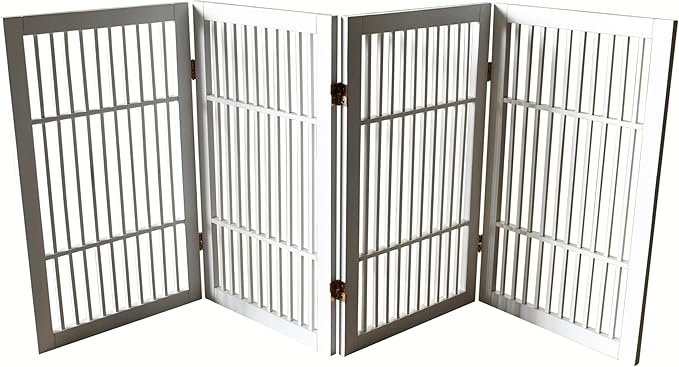 Pet Dog Gate Strong and Durable Freestanding Folding Acacia Hardwood Portable Wooden Fence Indoors or Outdoors by Urnporium (White Pet Gate, 4 Panel 30" Tall)