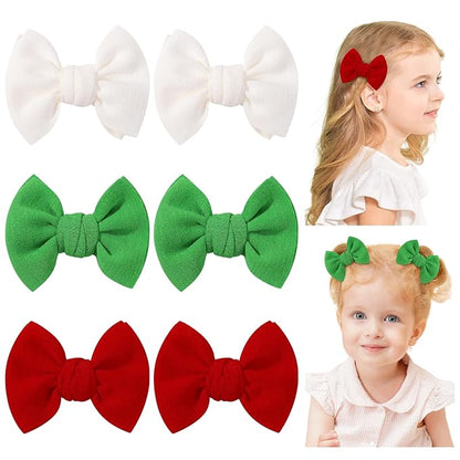 Choicbaby 6 PCS Baby Girls Christmas Hair Clips 3" Fabric Baby Hair Bows with Alligator Clips Christmas Girls Hair Bow Barrettes Accessories for Toddlers Kids Infant Teens