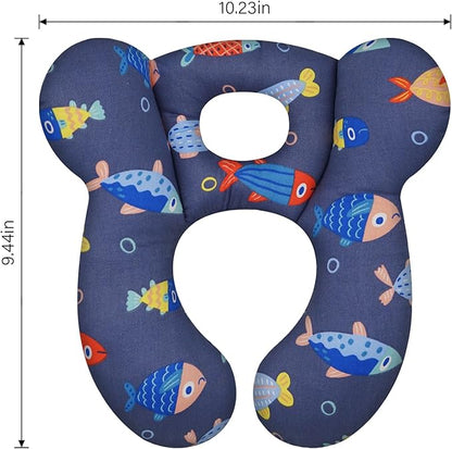 Baby Travel Pillow, Upgrade U-Shape Infant Pillow for Car Seat Pushchair and Stroller, Soft Comfortable Sleep Cushion for Kids Newborn and Toddler -Fish DarkBlue