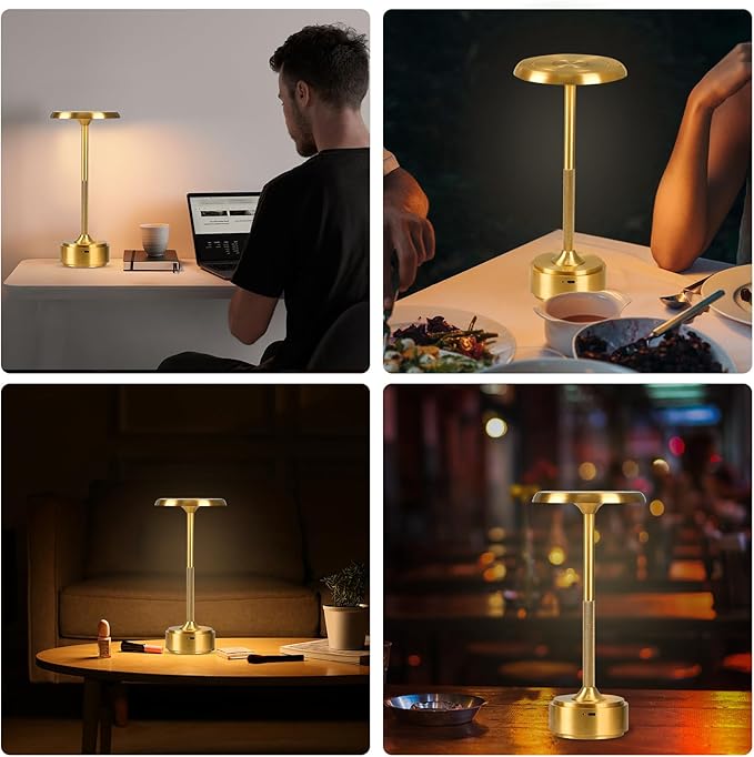 HAPYGI 5200mAh Rechargeable Cordless LED Table Lamps Touch Sensor Light, 3-Levels Portable Dimming Wireless Battery Operated Lamp,Night Light/Restaurant Table/Outdoor/Coffee/Bar (Gold Set of 2)