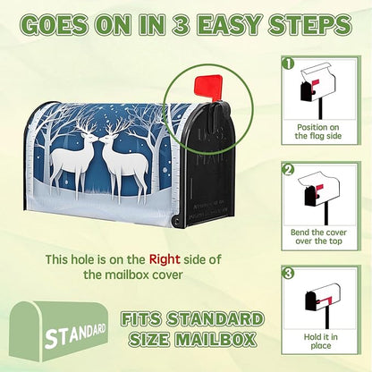 Winter Deer Mailbox Cover Snow Mailbox Covers Magnetic Standard Size 21x18 inch Christmas Post Letter Box Cover Outdoor Decor for Garden