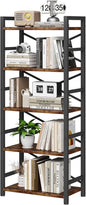 Organization and Storage, 5 Tier Bookshelf, Tall Bookcase with Shelves, Wood and Metal Book Shelf Storage Organizer, Industrial Display Standing Shelf Unit for Bedroom, Living Room, Rustic Brown
