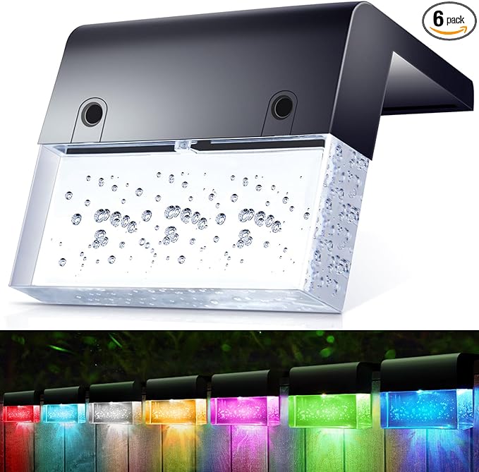 SUNFACE Solar Deck Lights, 6 Pack Solar Fence Lights Outdoor Step Lights, Solar Stair Lights Waterproof for Patio, Stairs, Railing, Garden & Pool (Warm White/7 Color Changing)