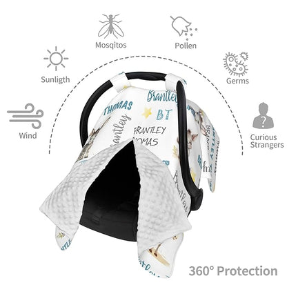 Custom Baby Car Seat Canopy Personalized Car Seat Covers with Name for Baby Boys Girls Customized Donkey Nursing Breastfeeding Cover Infant Carseat Canopies Newborn Minky Baby Blanket