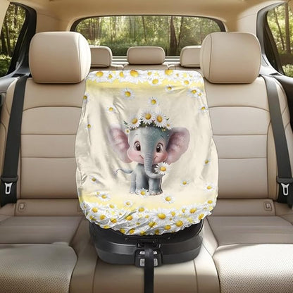 XYZCANDO Elephant Car Seat Covers for Babies Girl Cartoon Car Seat Sun Protection Replacement Baby Car Seat Sun Shade Cover for Travel Breathable Cooling Car Seat Cover Baby Gift for Wife