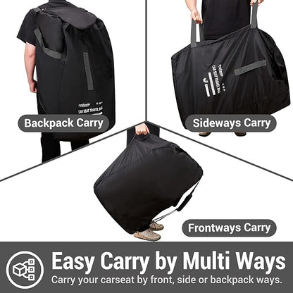 Car Seat Travel Bag Backpack for Air Travel Universal Infant Carseat Gate Check Bag Cover for Airplane, Foldable with Pouch, Gray