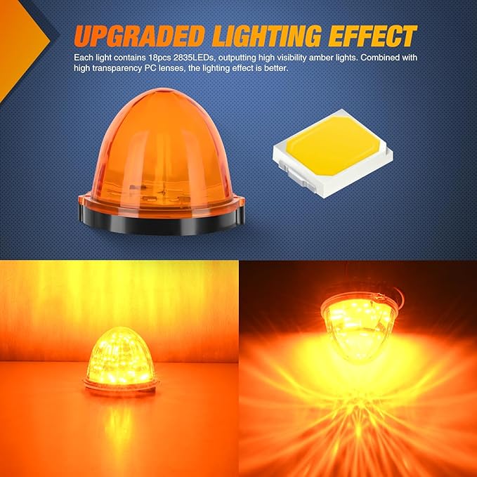 Nilight Cab Roof Marker Light 5 PCS 18 LED Amber Top Clearance Indicator Lights Waterproof Surface Mount for Heavy Duty Trucks Trailer Camper RV Tractor