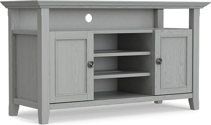 SIMPLIHOME Amherst 54-inch Wide Solid Wood TV Stand in Fog Grey, Transitional-Style Media Console for Living Room with Adjustable Shelves and Cable Management