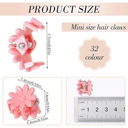 Obeoby 128 Pcs Toddler Baby Girl Hair Clips, Mini Flower Hair Claw Clips - Cute Hair Accessories Holiday Birthday Gifts (32 Colors)
