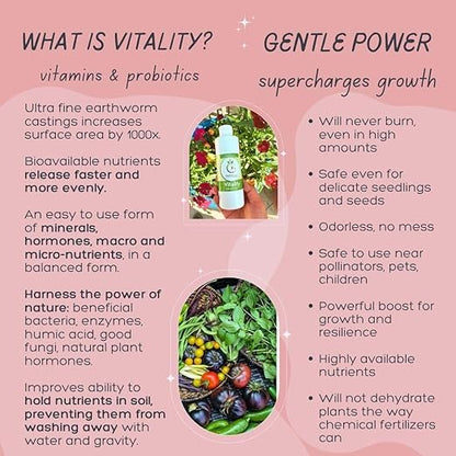 VermisTerra Vitality 16 oz - Growth Accelerator, Energy Booster, Seedling Fertilizer, Organic Plant Food, Promote Rapid Growth, All Plants, Root Cuttings, Will Not Burn, Reduces Transplant Shock